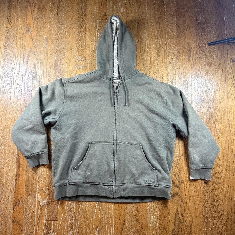 L.L.Bean Hoodie Mens XL Green Katahdin Iron Works Sherpa Lined Heavy Work Wear